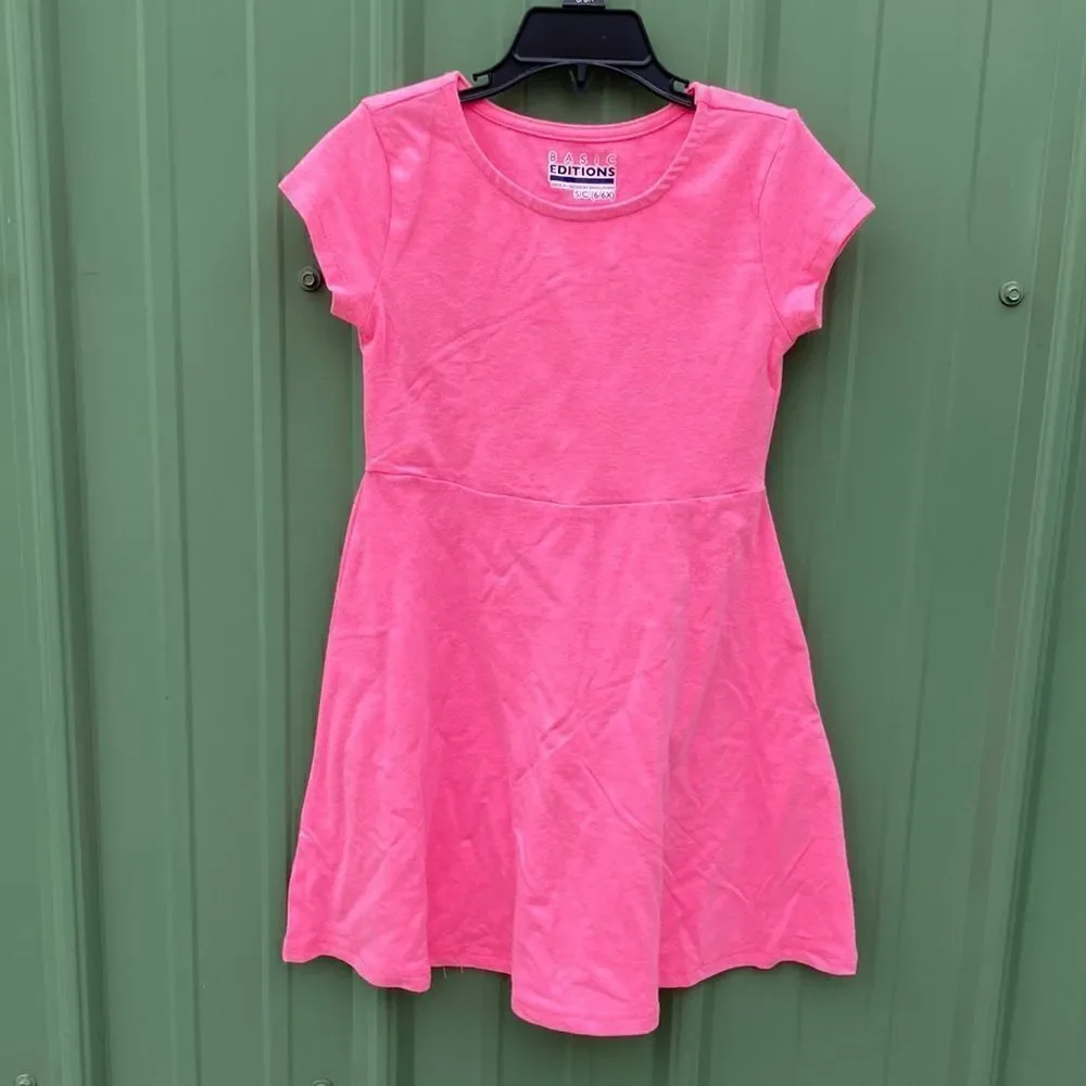 LITTLE GIRLS COTTON Tropical Print & Pink Pullover Dress Lot Size 6X